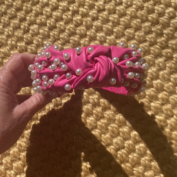 NWT SSYS Pink Faux Leather with White Pearls Knotted Headband - Picture 5 of 7